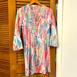 Lilly Pulitzer Sarasota Pintucked Tunic Dress Shift Mini Multi-color Printed S